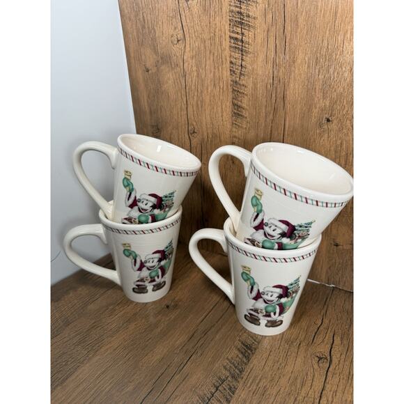 Disney Other - Disney Mugs Mickey Mouse Christmas Red Santa Hat Scarf Coffee Cups Set Of 4